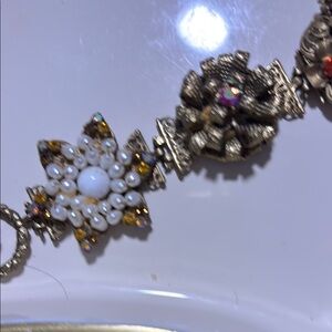 Elegant Burnished Gold Gem Stone & Floral Bracelet